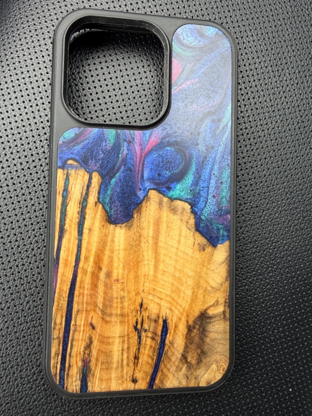 Resin & Wood iPhone Case - Blue, Teal, Purple, Natural Wood